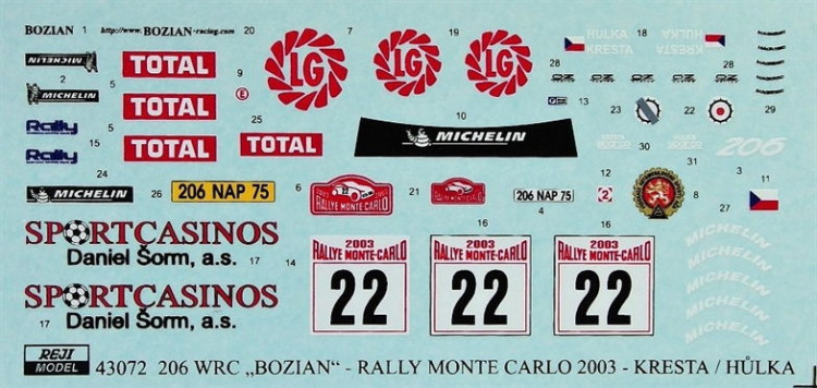 Reji Model 43072 Peugeot 206 WRC Rally Monte Carlo 2003 1/43