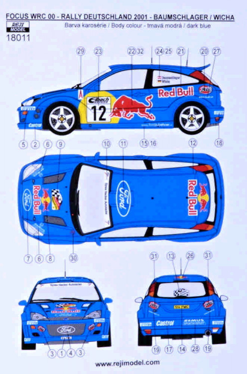 Reji Model 18011 Decal Ford Focus WRC Rally Deutschland 2001 1/18