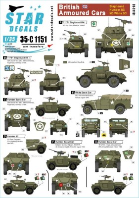 Star Decals 35-C1151 British Armoured Cars Staghound, Humber SC, M3 White SC 1/35