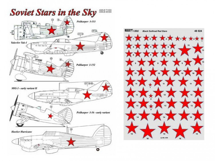 AML AMLD48024 Декали Red Stars (Black Outlined) - Part II. 1/48