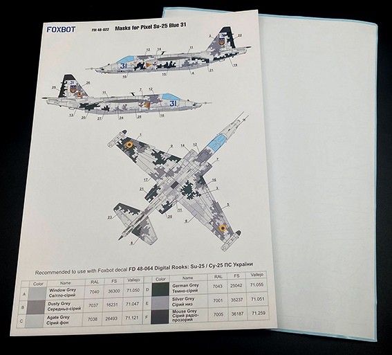 Foxbot Decals FM48022 Masks for Sukhoi Su-25 'Blue 31', Ukranian Air Forces, Pixel camouflage OEZ, KP, Revell kits 1/48