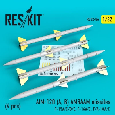 Reskit 32086 AIM-120 (A, B) AMRAAM missiles (4 pcs.) 1/32