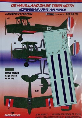 Kora Model DEC48116 DH.82 Tiger Moth (Norwegian Army AF) декали 1/48