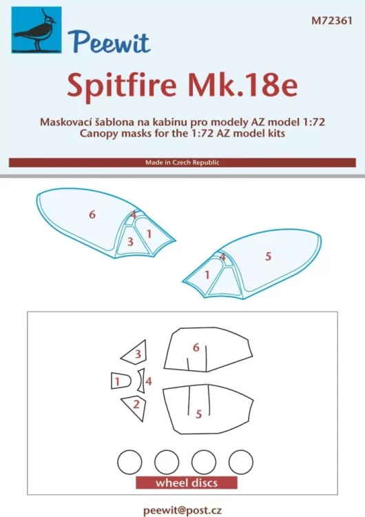 Peewit M72361 Canopy mask Spitfire Mk.18e (AZ) 1/72