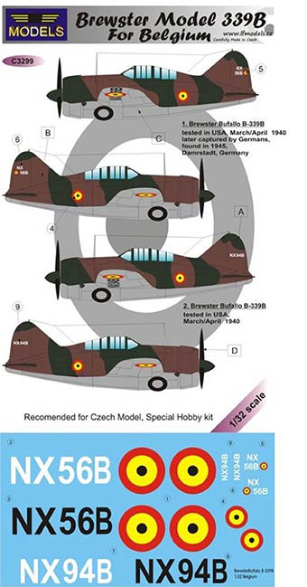 Lf Model C3299 Decals Brewster Model 339B for Belgium 1/32