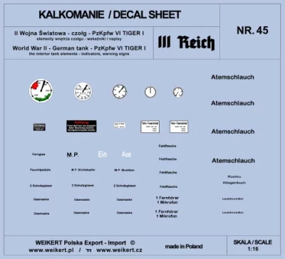 Weikert Decals 245 PzKpfw. VI TIGER I - interior tank elements 1/16