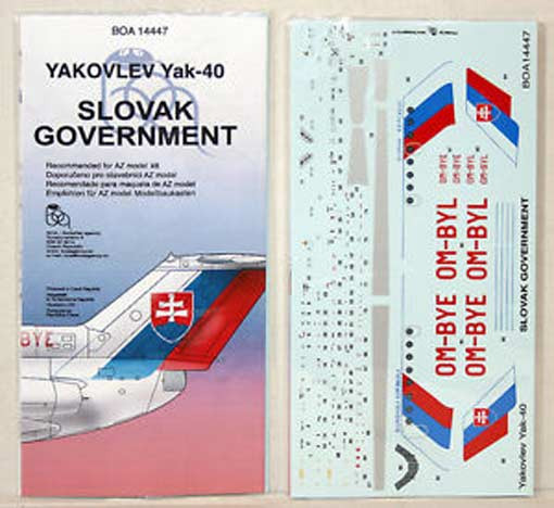 BOA Decals 14447 Yak-40 Slovak Government (AZ) 1/144