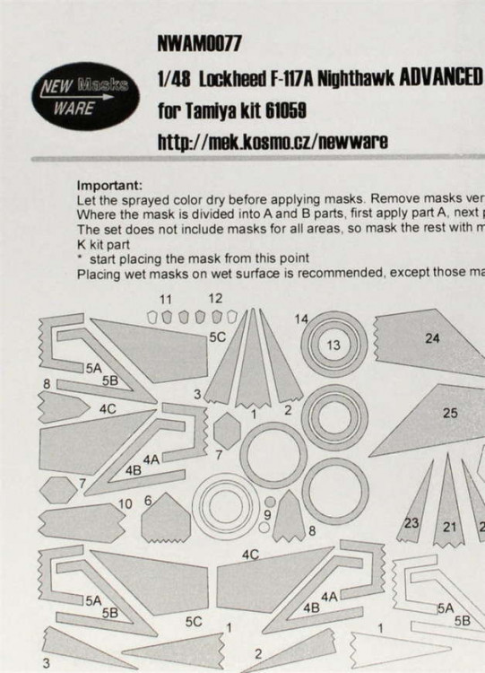 New Ware NWA-M0077 1/48 Mask F-117A Nighthawk ADVANCED (TAM 61059)