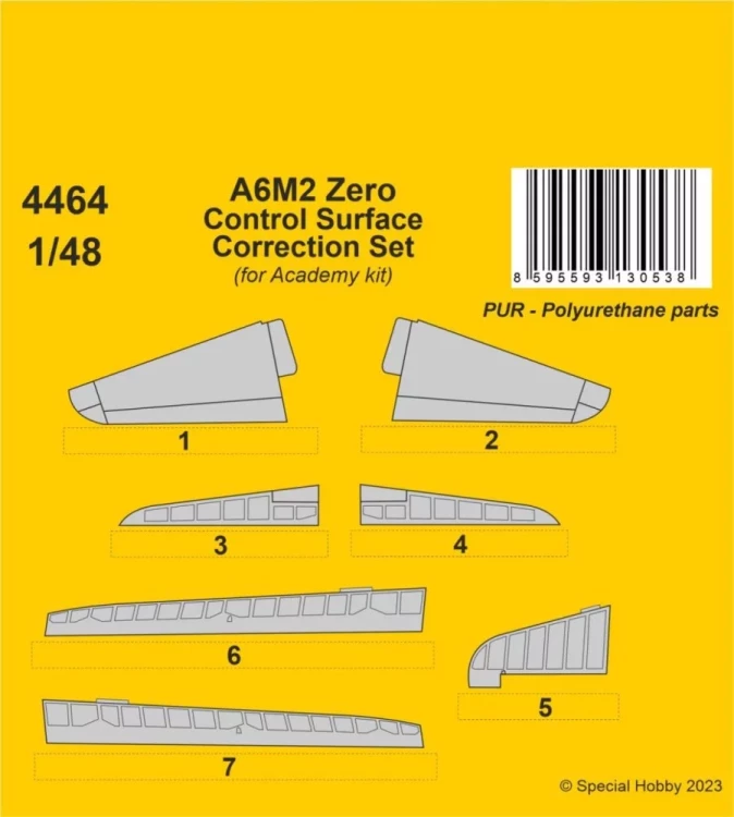 CMK SP4464 A6M2 Zero Control Surface Correct. Set (ACAD) 1/48