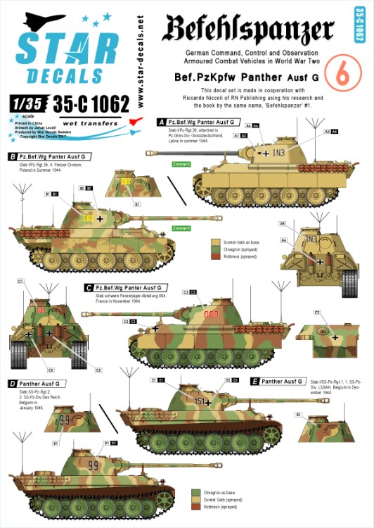 Star Decals 35-C1062 Befehlspanzer # 6. Bef.Pz.Kpfw. Panther Ausf.G 1/35
