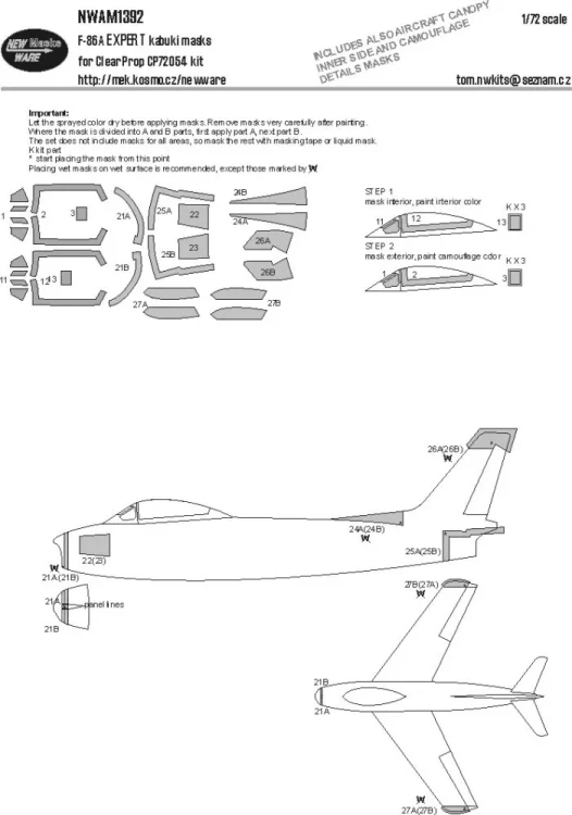 New Ware M1392 Mask F-86A EXPERT (CL.PROP) 1/72