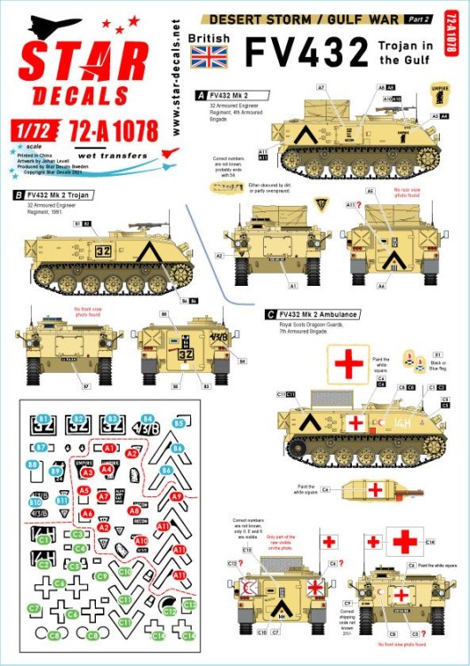 Star Decals 72-A1078 Desert Storm # 2.British FV 432 Trojan in the Gulf 1990-91 1/72