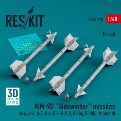 Reskit 48478 AIM-9D 'Sidewinder' missiles (4 pcs.) 1/48
