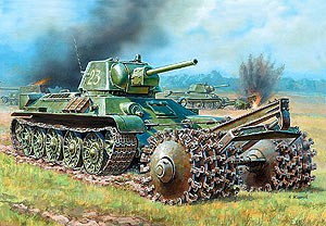 Звезда 3580 Танк Т-34/76 с минным тралом 1/35