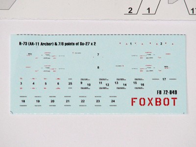 Foxbot Decals FBOT72049 Soviet Missile R-73 (AA-11 Archer) &amp; 7/8 points for Sukhoi Su-27 Stencils 1/72