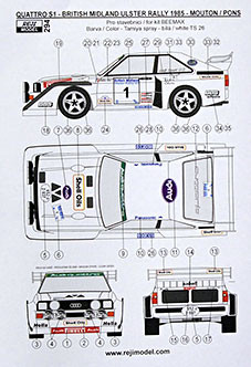 Reji Model 294 Quattro Sport S1 - Ulster Rally 1985 (decals) 1/24