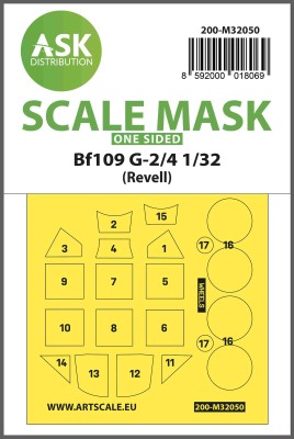 Art Scale 200-M32050 Messerschmitt Bf-109G-2/4 wheels and canopy frame paint mask (outside only) 1/32