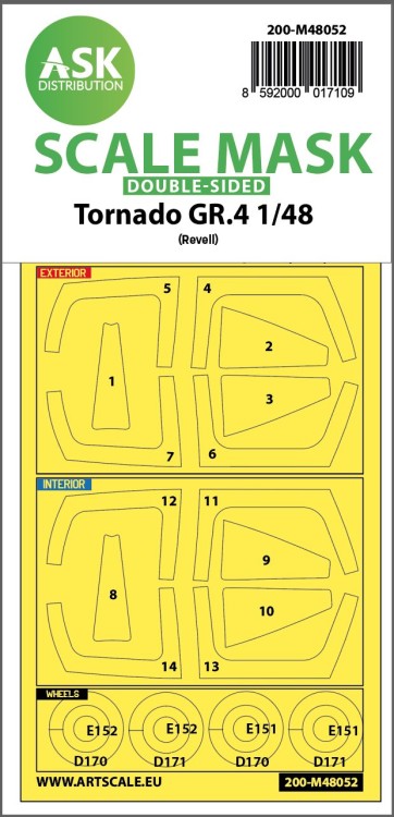 Art Scale 200-M48052 Panavia Tornado GR.4 wheels and canopy frame paint masks (inside and outside) 1/48