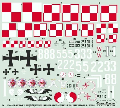 Model Maker Decals D72100 Albatros D.III (OEF) in Polish Service + Flik 3J Polish pilots planes 1/72