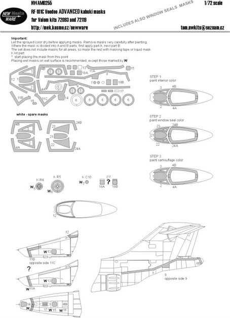 New Ware NWA-M0255 1/72 Mask RF-101C Voodoo ADVANCED (VALOM 72093)