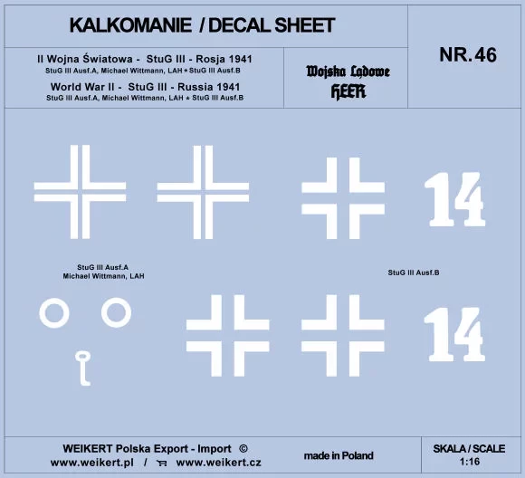 Weikert Decals 246 StuG III, Russia 1941 1/16