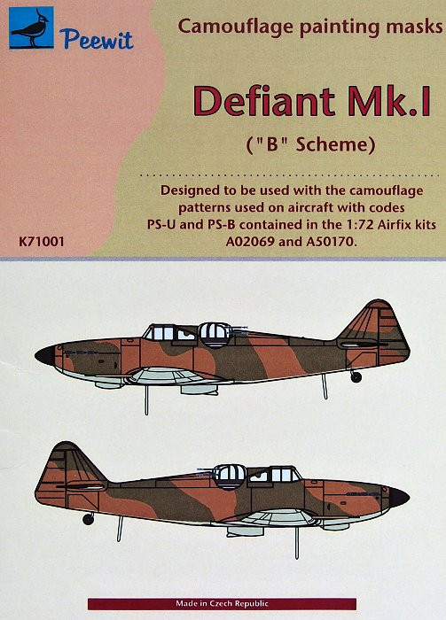 Peewit PW-K71001 1/72 Camouflage mask Defiant Mk.I 'B' (AIRFIX)