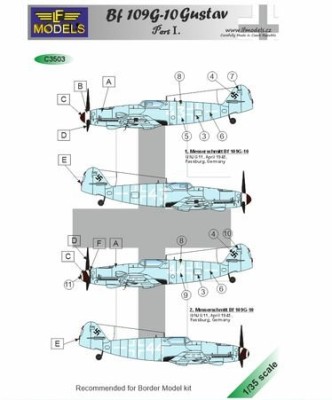 Lf Model C3503 Decals Bf 109G-10 Gustav part I. (BORDER) 1/35