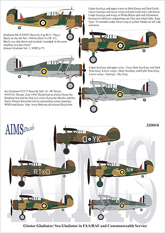 Aims AIMS32D018 Gloster Gladiator Mk.I/Mk.II/Sea Gladiator decals 1/32