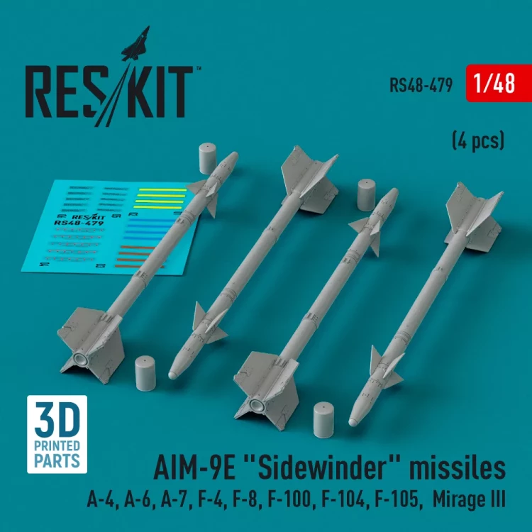 Reskit 48479 AIM-9E 'Sidewinder' missiles (4 pcs.) 1/48