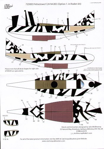 Aims AIMS72D003 Felixstowe F.2A (1) N4283. Black shapes to complete option 1 in the Roden kit (expected first qtr 2022) 1/72