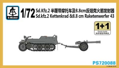 S-Model PS720088   Sd.kfz.2 Kettekrad &amp; 8.8cm Raketenwefer 43  1/72