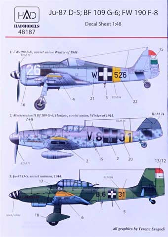 HAD 48187 Decal Bf 109G-6,Ju-87 D-5, Fw-190 F-8 1/48