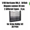 Art Scale 200-A48002 Hawker Hurricane Mk.IIC - 8 pcs - 2 types of British Hispano canons cal 1/48