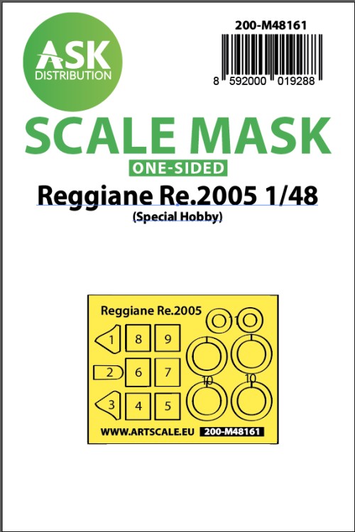 Art Scale 200-M48161 Reggiane Re.2005 wheels and canopy frame paint mask (outside only) 1/48