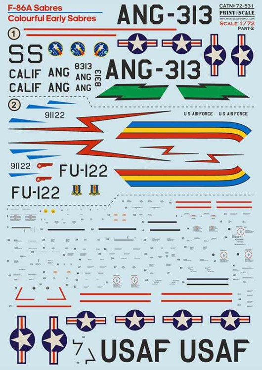 Print Scale 72531 North-American F-86A Sabres. Colourful Early Sabres. Part-2 1/72