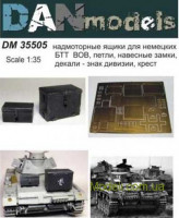 Dan models 35505 надмоторные ящики для немецких БТТ ВОВ,петли, навесные замки, декали - знак дивизии, крест