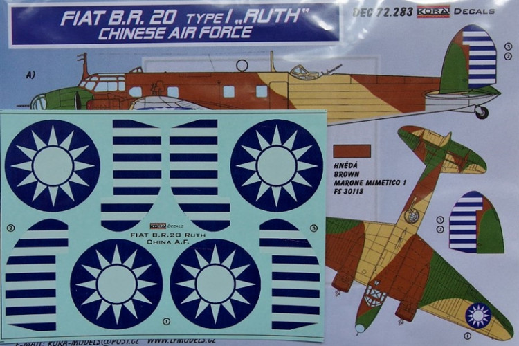 Kora Model DEC72283 Fiat BR.20 Type I RUTH (Chinese AF) декали декали 1/72