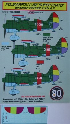 Kora Model DEC72383 Polik. I-152 in Spanish Republican AF декали декали 1/72
