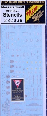 HGW 232036 STENCILS Messerschmitt Bf 110 C-7 1/32