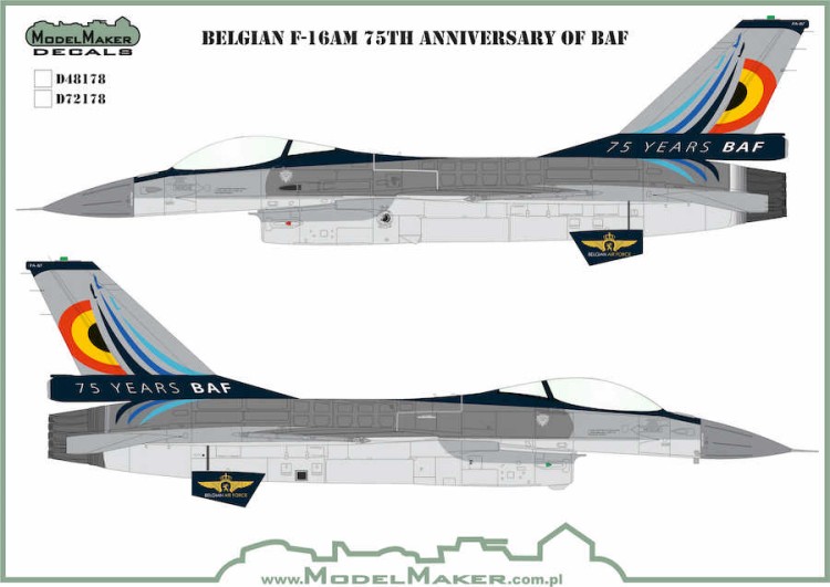 Model Maker Decals D48178 Belgian Lockheed-Martin F-16 75TH Anniversary 1/48