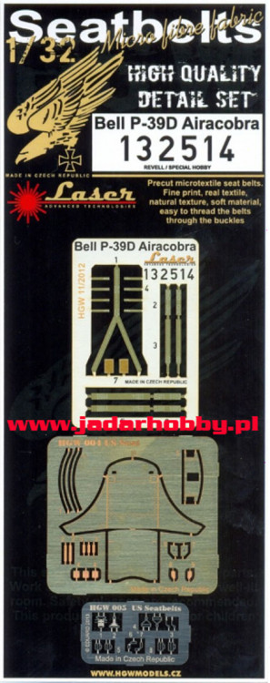 HGW 132514 Bell P-39D Airacobra Seatbelts + seats 1/32