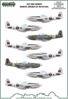 Model Maker Decals D72102A 303 Squadron North-American P-51 Mustangs 1/72