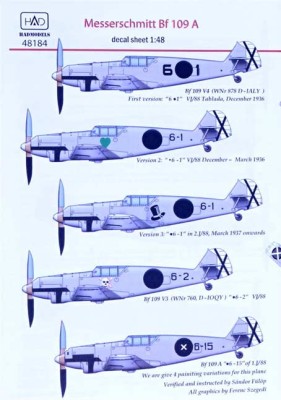 HAD 48184 Decal Messerschmitt Bf 109A (5x camo) 1/48
