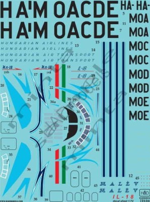 HAD 72134 Decal Ilyushin IL-18 MAL?‰V 1/72