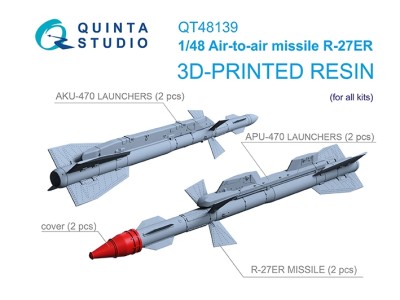 Quinta studio QT48139 Ракеты «воздух-воздух» Р-27ЭР с пусковыми устройствами, 2 шт. (для любых моделей) 1/48