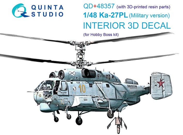 Quinta studio QD+48357 Ка-27ПЛ, Боевой (Hobby Boss) (с 3D-печатными деталями) 3D Декаль интерьера кабины 1/48