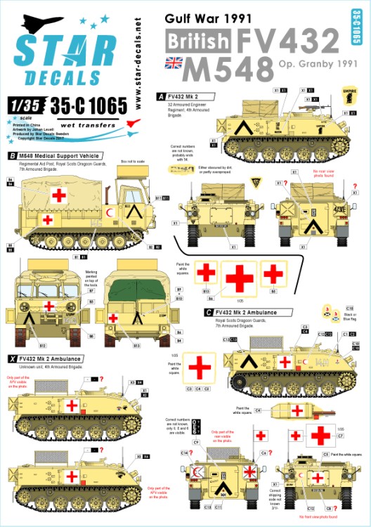 Star Decals 35-C1065 Gulf War (Operation Granby) 1991. British FV432 and M548 1/35