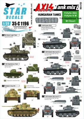 Star Decals 35-C1196 Axis Tank mix # 6. Hungarian Tanks mix Pz.Kpfw. 38 (t), Pz.Kpfw.III Ausf.M, T-38 Amphibious Tank, M3 Stuart (ex Soviet) 1/35