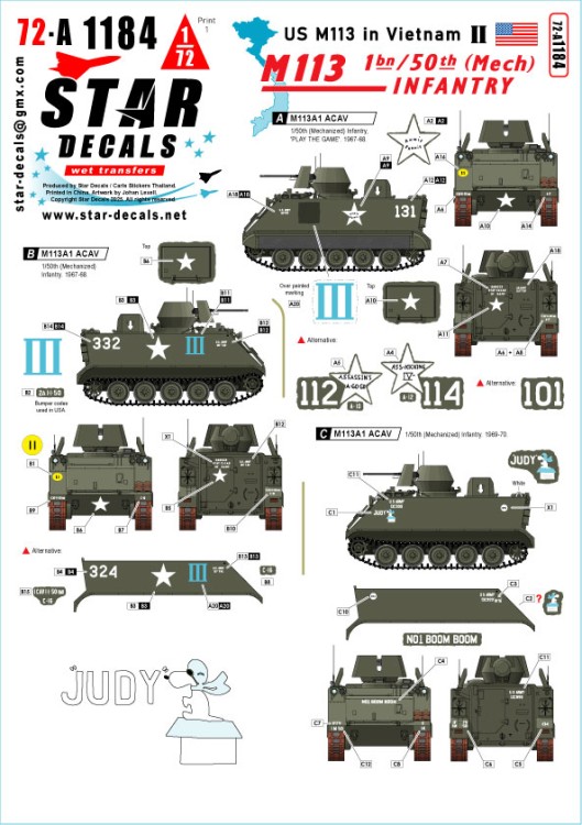 Star Decals 72-A1184 Vietnam M113 T-54 and T-55 tanks.MPLA/FAPLA in 1970-80s.T-54B, T-55, T-55A and T-55AM 1/72