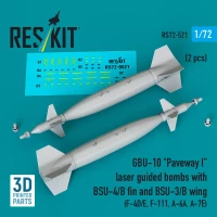 Reskit 72521 GBU-10 Paveway I w/ BSU-4/B fin&BSU-3/B wing 1/72